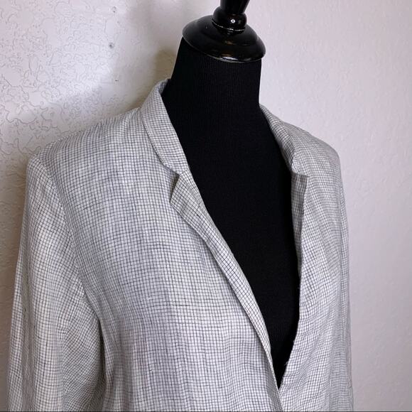 Eileen Fisher white navy windowpane plaid long linen jacket size Medium - Picture 3 of 14
